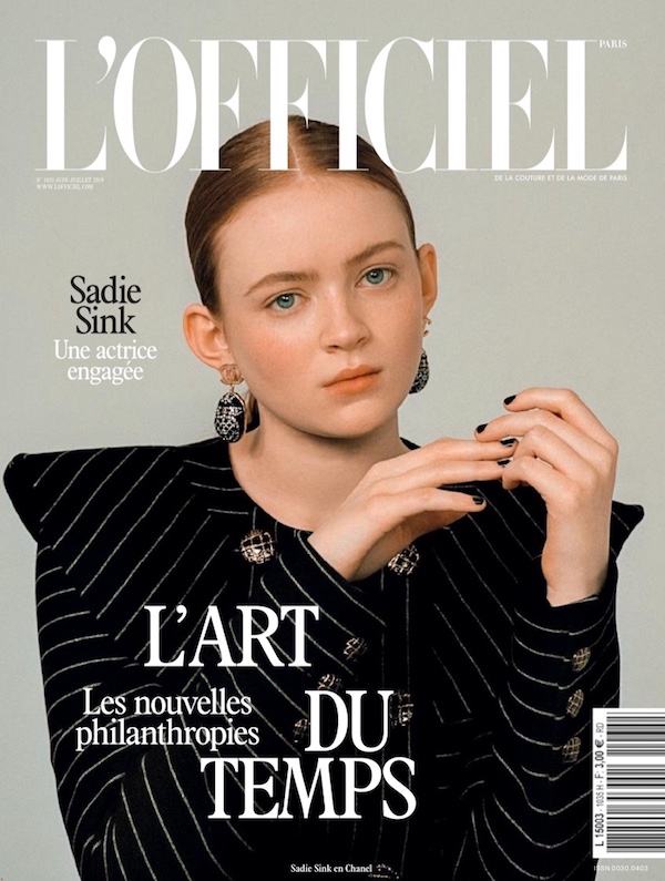 Sadie Sink on the cover of L’Officiel Paris. Coup De Main Magazine