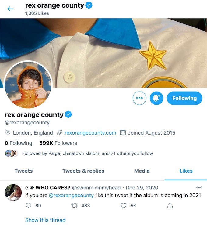 Rex Orange County confirms 2021 release for new album 'Who Cares?'. | Coup  De Main Magazine